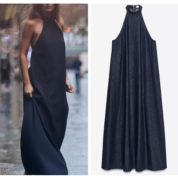 Zara Dresses & Skirts - ZARA halter neck denim maxi dress